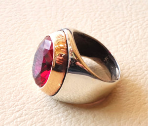 ruby identical synthetic stone high quality imitation corundum red color huge men ring sterling silver 925 any size bronze frame jewelry
