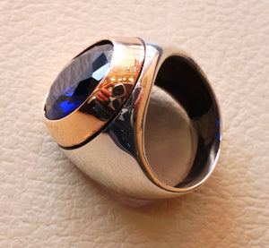 sapphire ring synthetic spinel stone identical to genuine gem men ring sterling silver 925 bronze frame huge gemstone any size jewelry