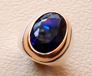 sapphire ring synthetic spinel stone identical to genuine gem men ring sterling silver 925 bronze frame huge gemstone any size jewelry
