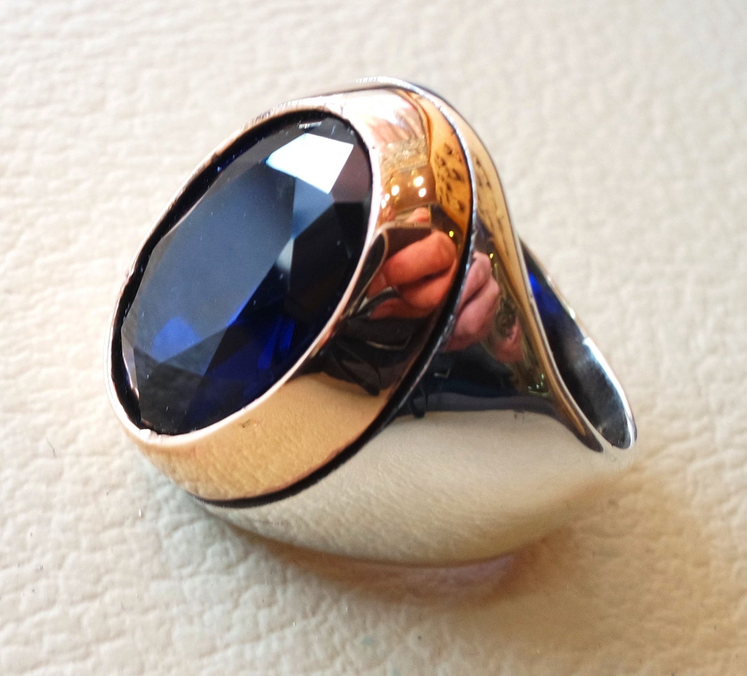 sapphire ring synthetic spinel stone identical to genuine gem men ring sterling silver 925 bronze frame huge gemstone any size jewelry