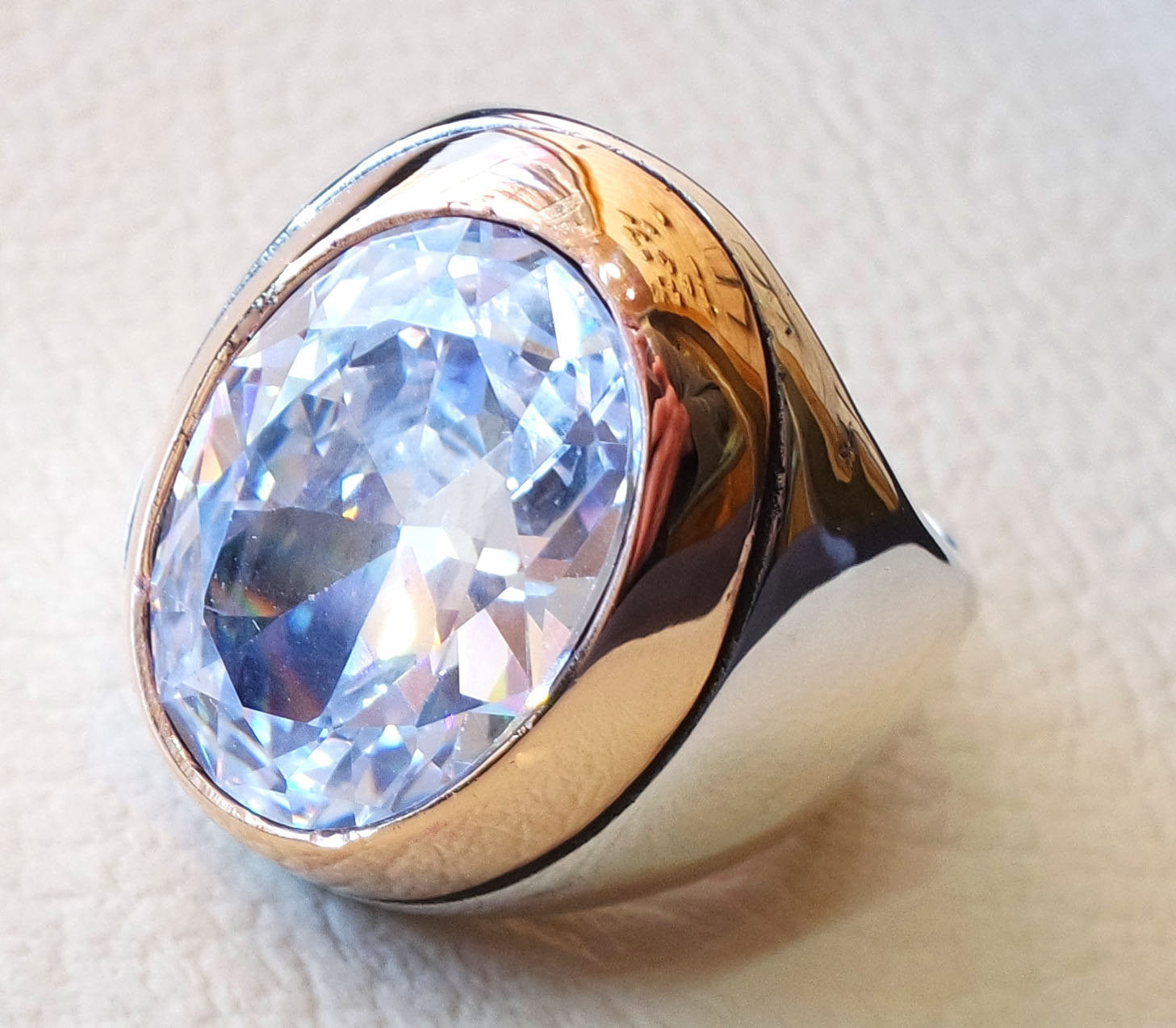 diamond synthetic stone high quality white color cubic zircon huge men ring sterling silver 925 any size bronze frame heavy jewelry