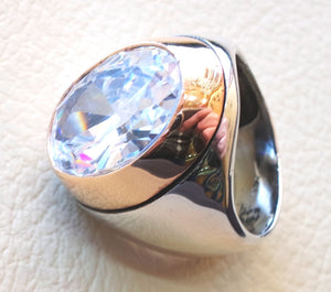 diamond synthetic stone high quality white color cubic zircon huge men ring sterling silver 925 any size bronze frame heavy jewelry