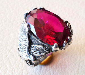 eagle man ring sterling silver 925 oval ruby imitation red synthetic corrundum stone all sizes jewelry gem identical to genuine high quality