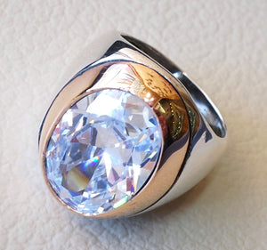 diamond synthetic stone high quality white color cubic zircon huge men ring sterling silver 925 any size bronze frame heavy jewelry