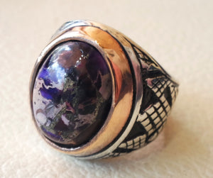 men ring sea sediment jasper multi color purple orange red stone all sizes natural semi precious sterling silver 925 bronze frame jewelry