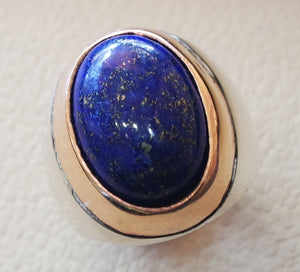 lapis lazuli oval cabochon natural blue stone ring bronze and sterling silver 925 men jewelry all sizes 18 * 13 mm ottoman middle eastern