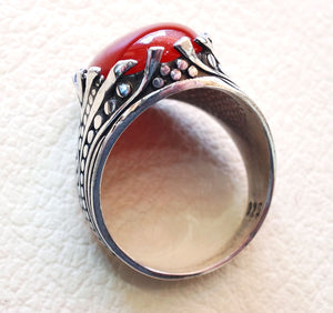 aqeeq ring sterling silver red stone carnelian agate men jewelry natural cabochon arabic turkey middle eastern ottoman style all sizes عقيق
