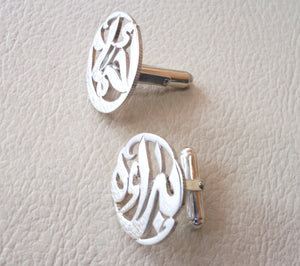 cufflinks , cuflinks 2 or 1 name calligraphy arabic customized any name made to order sterling silver 925 heavy men jewelry