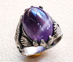 amethyst lace agate oval cabochon purple stone eagle sterling silver 925 men ring all sizes fast shipping oxidized antique classic jewelry