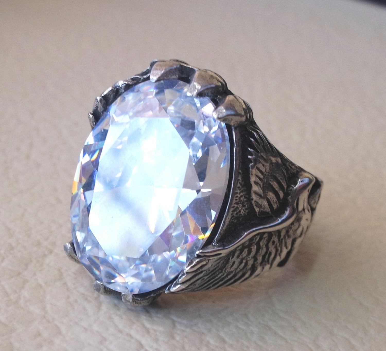 diamond synthetic stone high quality white color cubic zircon huge men ring eagle sterling silver 925 any size animal jewelry fast shipping