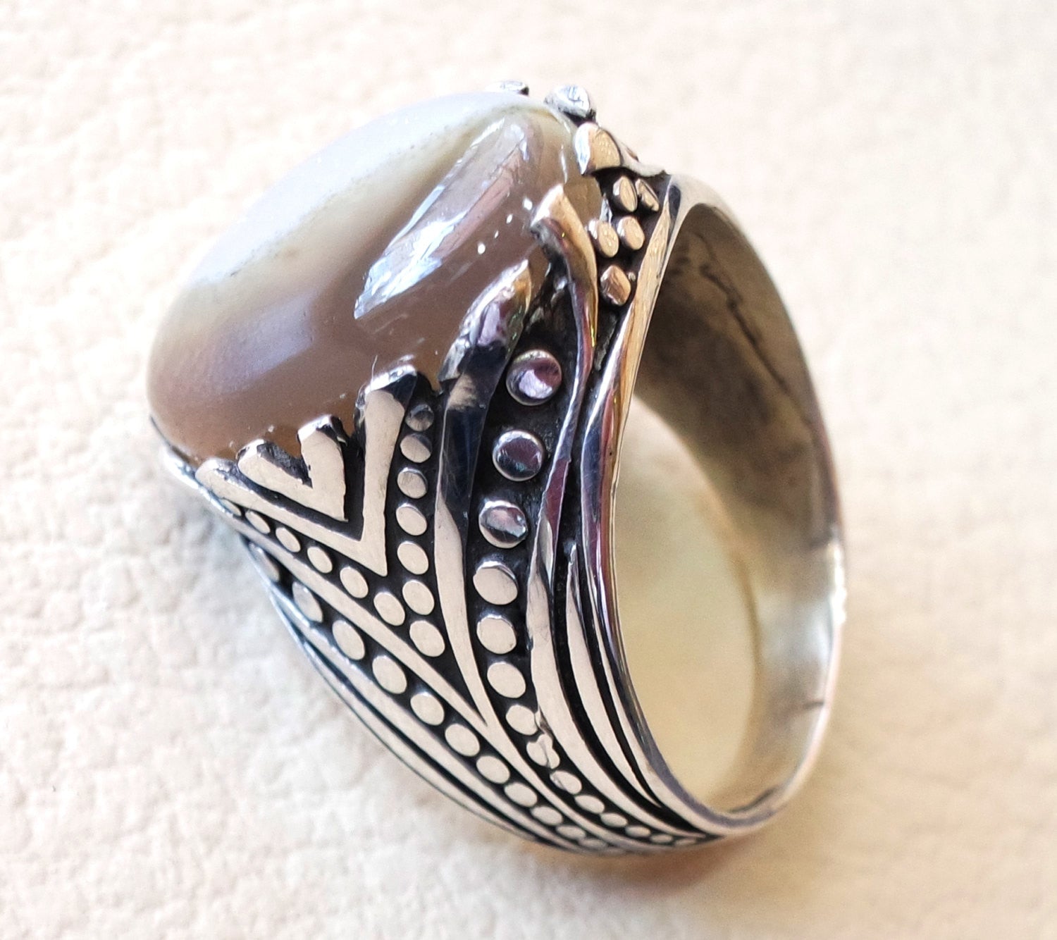 Botswana agate natural semi precious two color highest quality aqeeq stone men ring sterling silver 925 all sizes jewelry fast shipping