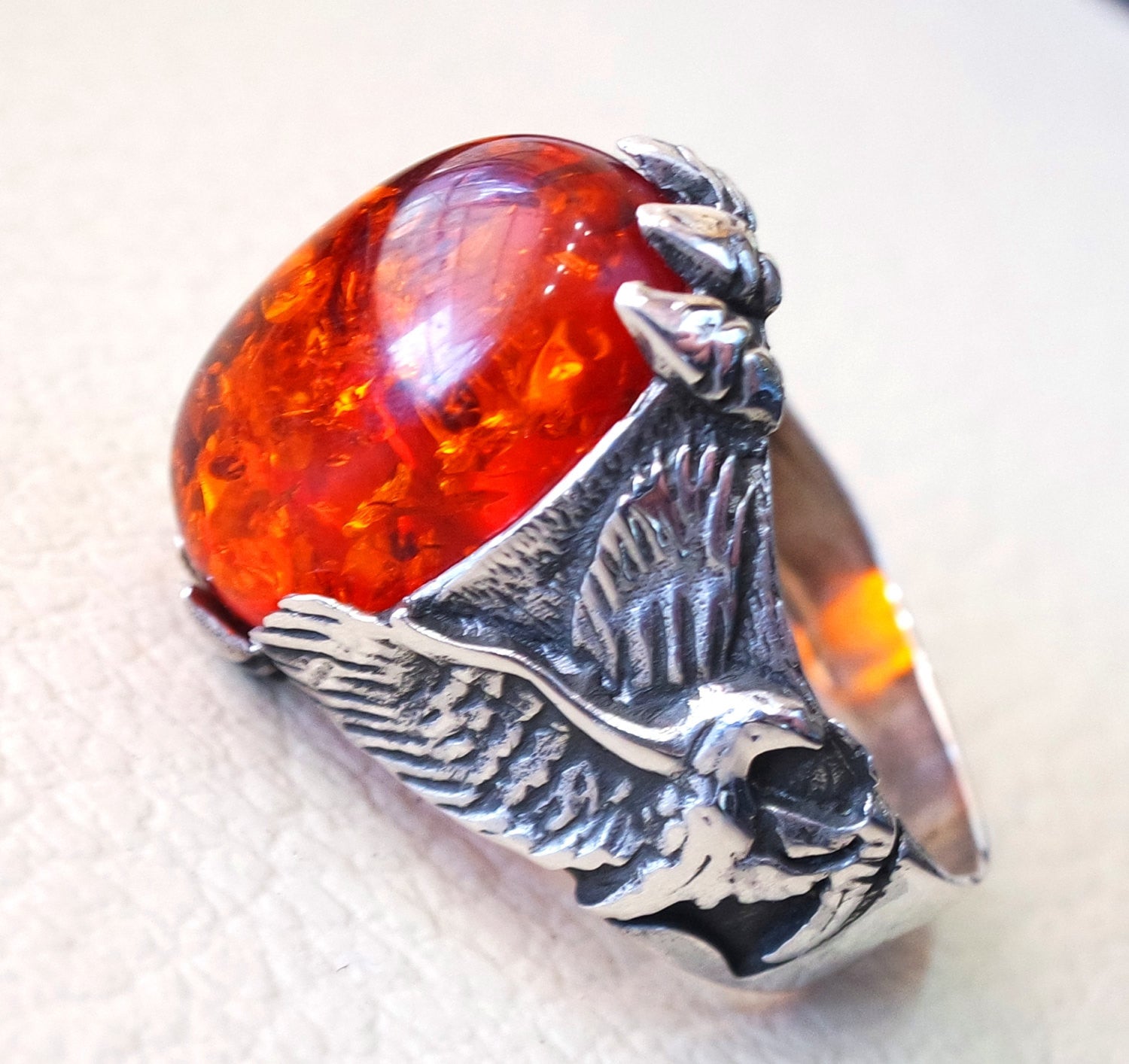 Baltic amber high quality imitation stone identical to genuine eagle man ring sterling silver 925 all sizes fast shipping animal jewelry