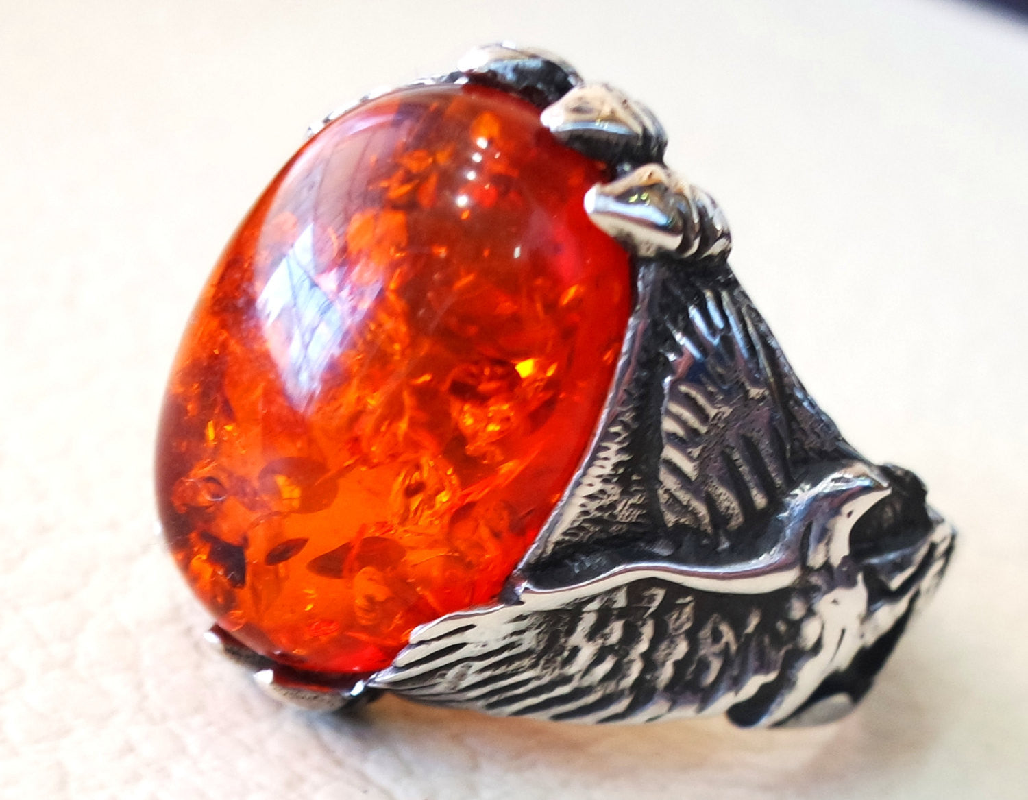 Baltic amber high quality imitation stone identical to genuine eagle man ring sterling silver 925 all sizes fast shipping animal jewelry