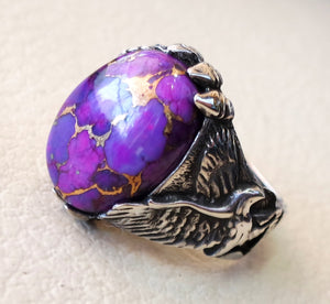 men ring natural semi precious purple mohave copper turquoise eagle design all sizes high quality cabochon man jewelry fast shipping