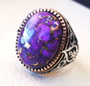 ottoman style heavy ring men sterling silver 925 jewelry copper purple turquoise high quality semi precious natural stone in bronze frame