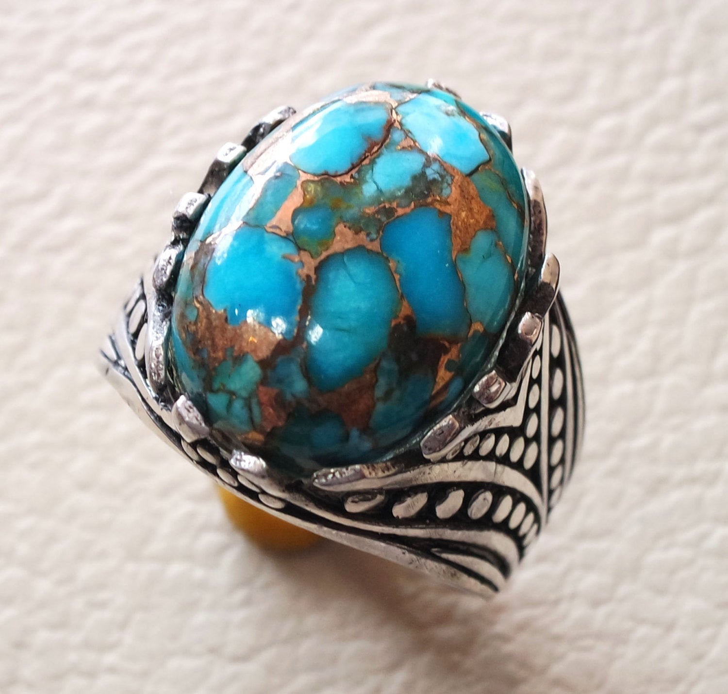 natural copper turquoise oval cabochon men ring sterling silver 925 all sizes jewelry arabic ottoman antique style high quality stone