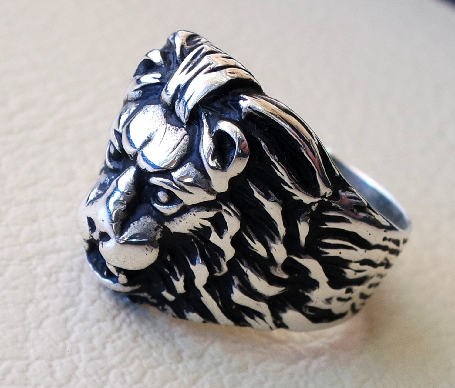lion ring heavy sterling silver 925 man biker ring all sizes handmade animal head jewelry fast shipping detailed craftsmanship