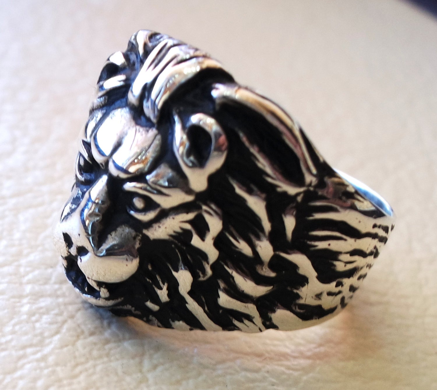 lion ring heavy sterling silver 925 man biker ring all sizes handmade animal head jewelry fast shipping detailed craftsmanship