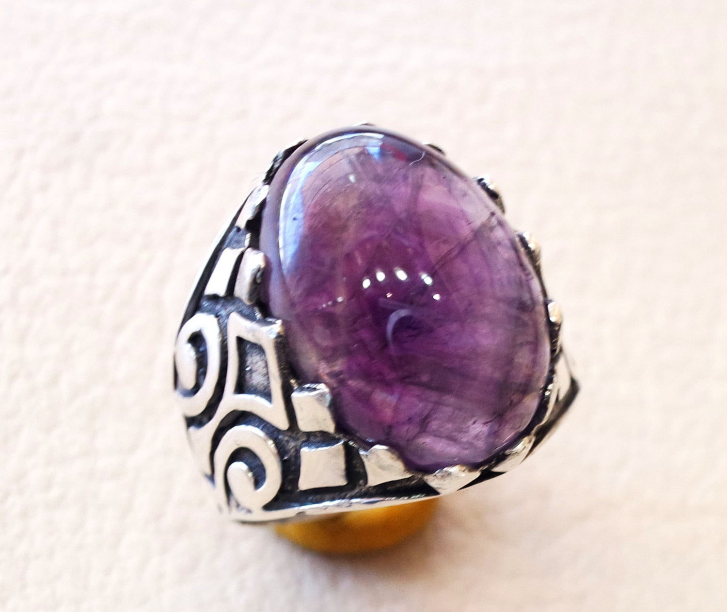 natural amethyst agate purple stone silver 925 men ring  arabic turkish ottoman antique style man jewelry cabochon all sizes fast shipping