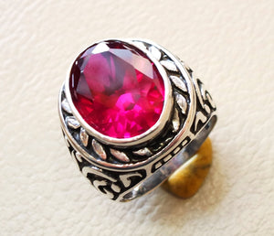 ruby identical synthetic stone high quality imitation corundum red color huge heavy men ring sterling silver 925 any size ottoman jewelry