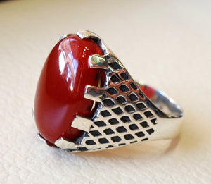 aqeeq natural liver agate carnelian semi precious kabadi stone oval red cabochon man ring sterling silver arabic middle eastern turkey style